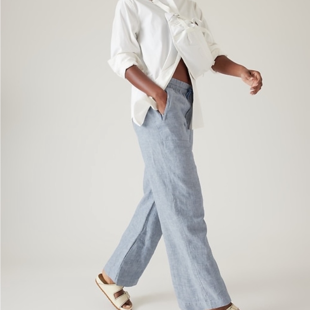 Athleta Light Blue Wide Leg Linen-Blend Pants - Picture 2 of 4